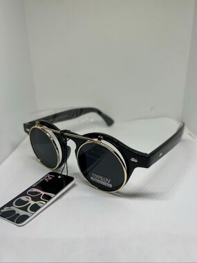 Flip Up Hippie Retro Round Yellow Frame & Lens Sunglasses